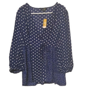 NEW Suzanne Betro Polka Dot Wrap Shirt with Sheer Long Sleeves NWT 1X 16  18 XL